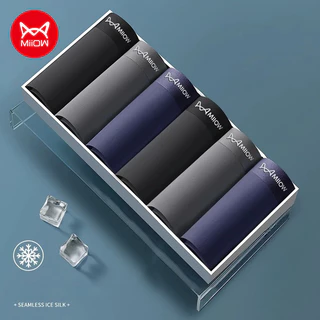 MiiOW Boxer Shorts ผู้ชาย 6 ชิ้น ผ้าไหมน้ำแข็ง ไร้รอยต่อ ออกแบบพิเศษเพื่อความสบายและความสะอาด MW030