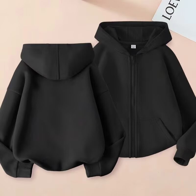 2025 NEW 2025 Girls' Winter Jacket New Children's Fleece Jacket Big Kids Solid Color Warm Hooded Cas