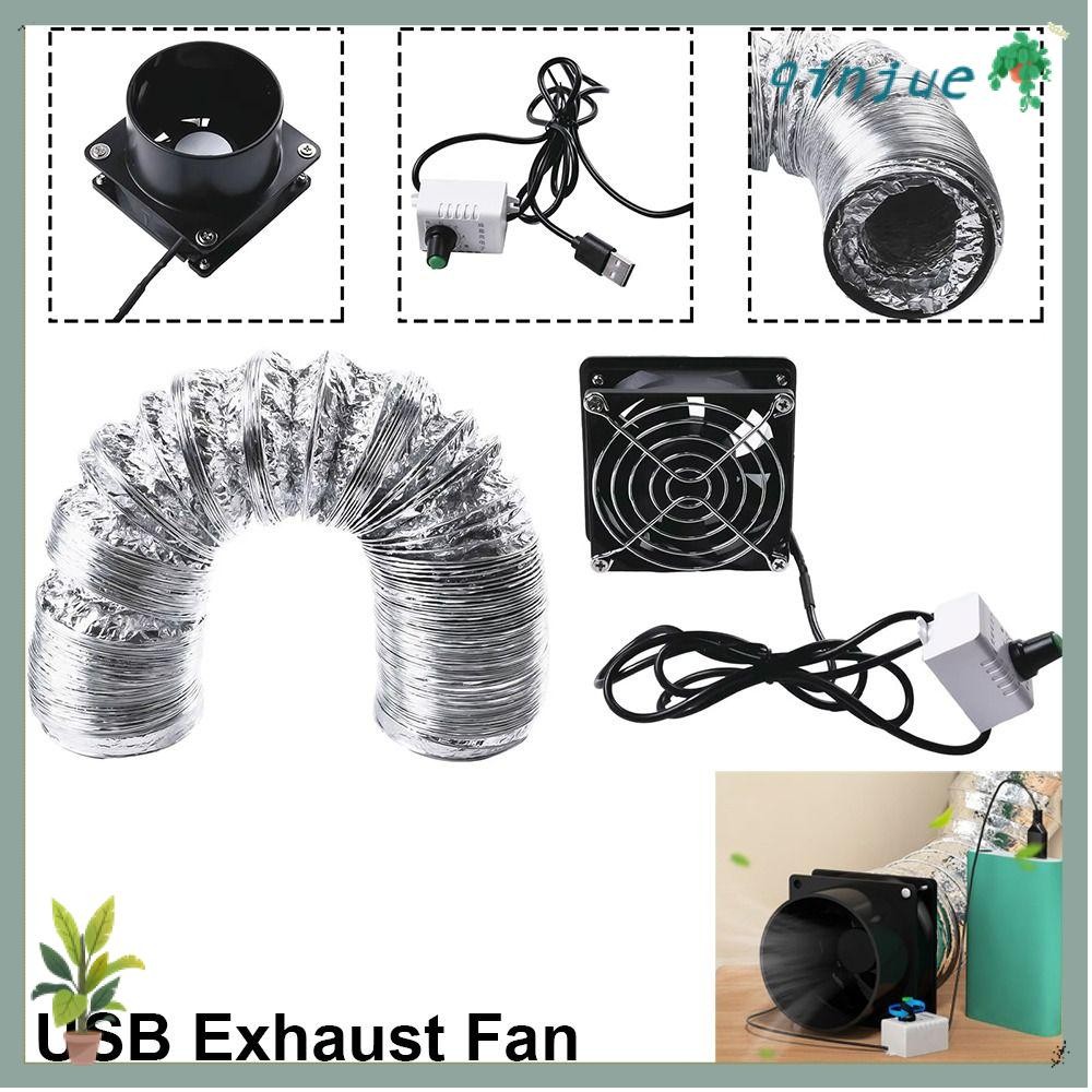 QINJUE 1 ชิ้น USB พัดลมดูดอากาศ, ปรับความเร็วได้พร้อมตัวดูดซับท่อ, ทนทาน Mini Duct Air Ventilation Air Blower ห้องน้ําห้องครัวอุตสาหกรรม
