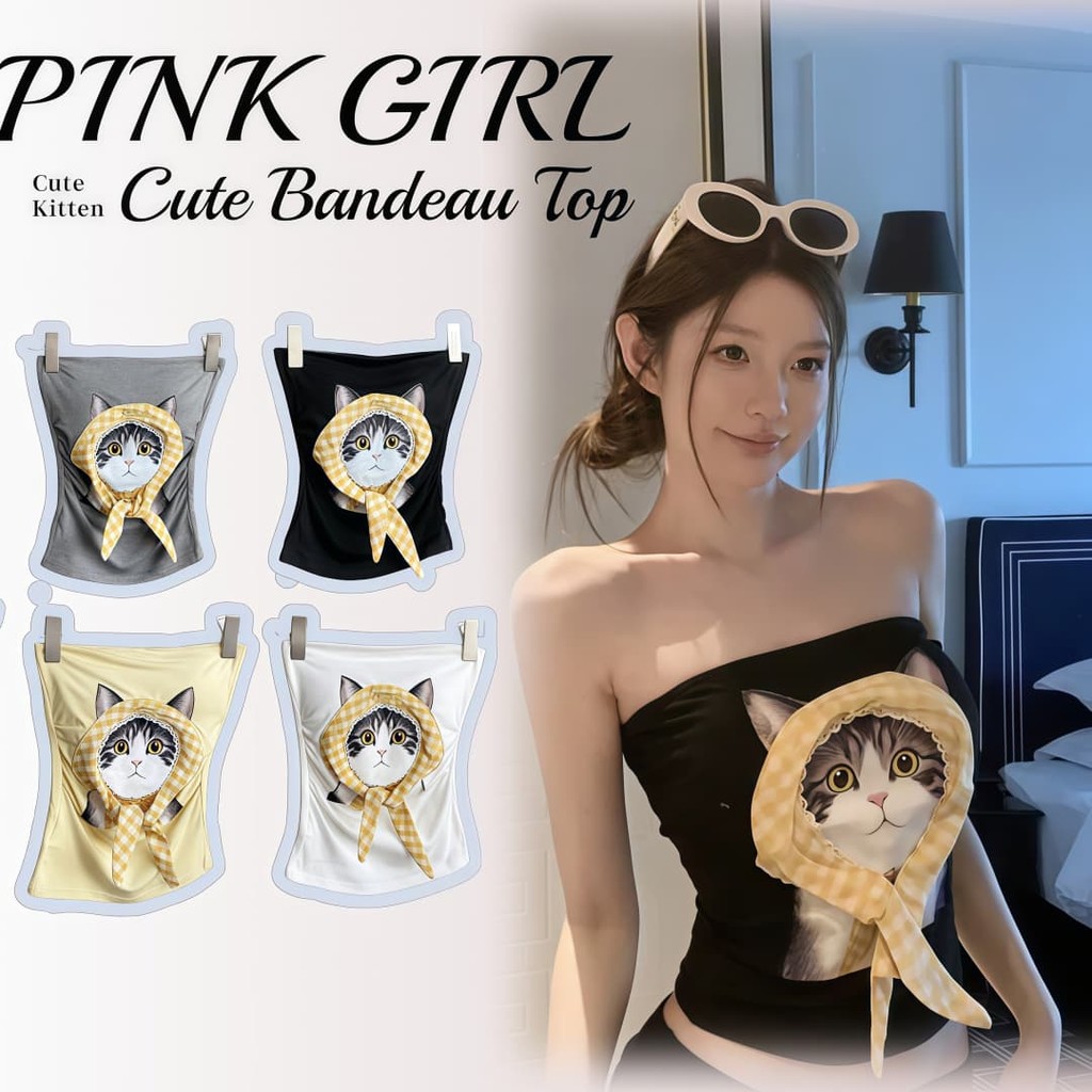 💋Pink girl💋​Sept เสื้อเกาะอกลายน้องแมวเมี๊ยว เสริมฟองน้ำ หวานและเซ็กซี่' FY5548#1