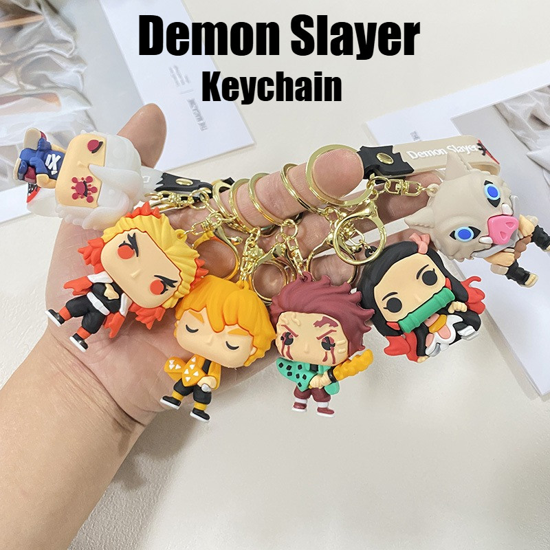 ใหม่ Demon Slayer พวงกุญแจ Tanjirou/Nezuko/Sanemi/Zenitsu/Inosuke/Kyoujurou พวงกุญแจตุ๊กตาสําหรับกระ