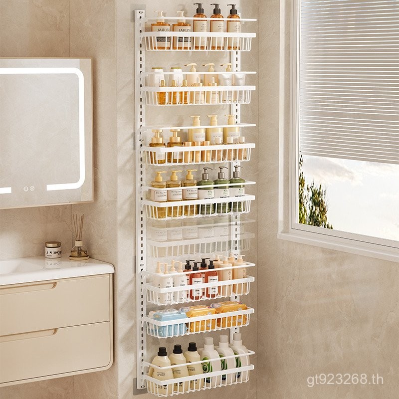 ด้านหลังประตูเจาะฟรีผนัง Multi-Layer ห้องน้ําแคบ Gap เก็บห้องน้ําชั้นวางติดผนังสดชื่นชั้นวางห้องน้ํา