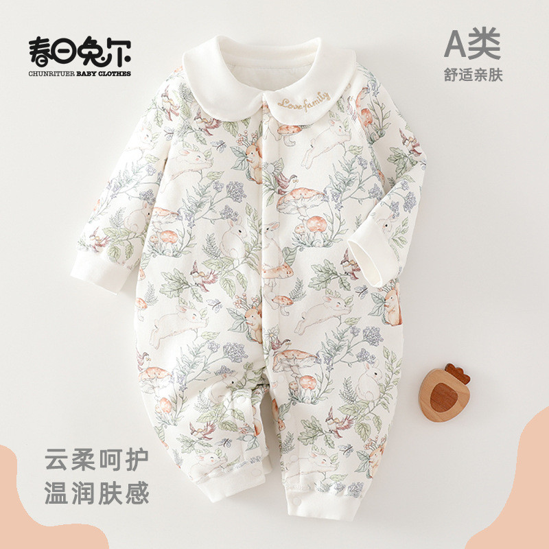 ทารกแรกเกิด 60g Quilted Jumpsuit ไม่มีกระดูกผ้าฝ้ายแท้ Class a Romper 3-August Baby Warm Romper 25.9