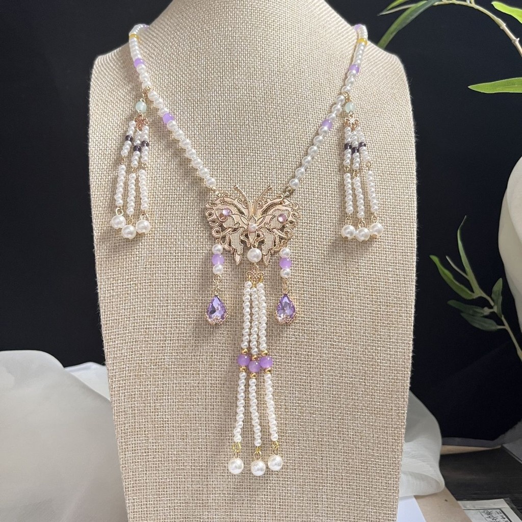 อารมณ์/สไตล์โบราณสไตล์ยาว Yingluo Retro Pearl จี้ Tan Collar Tang สไตล์ Hanfu อุปกรณ์เสริมเต็นท์ทํา 