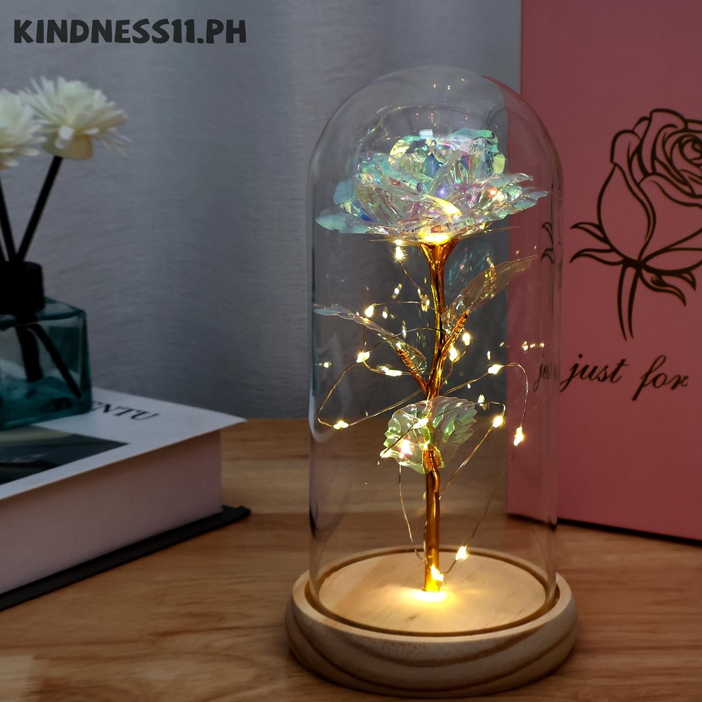 LED Rose Flowers แบตเตอรี่ดําเนินการ LED Rose ดอกไม้เครื่องประดับ Creative Eternal Rose ดอกไม้ในโดมแ