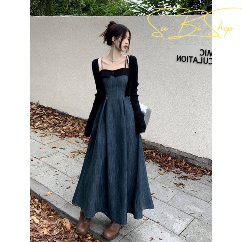 {Subi-Oder}เดรสสายรัดสไตล์สําหรับผู้หญิงฤดูใบไม้ผลิและฤดูใบไม้ร่วงใหม่สไตล์ขี้เกียจเรียบง่าย