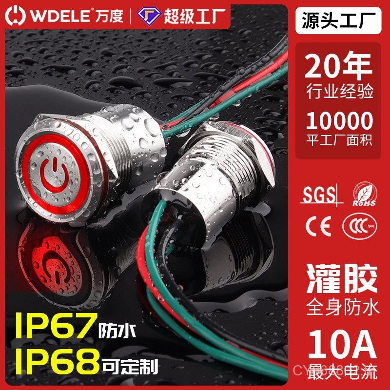 Wdu 16 19 22 มม.โลหะปุ่มกดสวิทช์ High Current 10A IP67 กันน้ําด้านล่างบรรจุกาวปิดผนึกปุ่ม FSA9