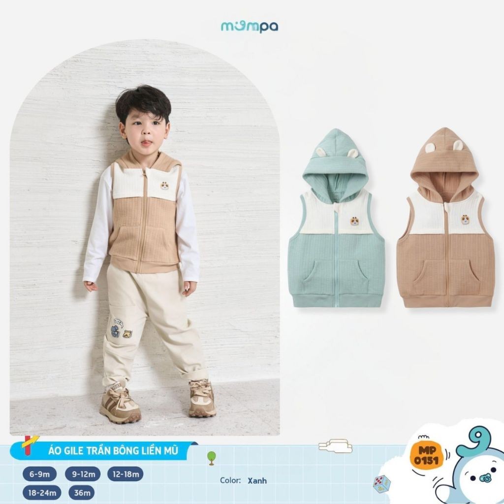 เสื้อกั๊กสําหรับ Mompa baby 6 เดือน - 3 ขวบในผ้านวม ผ้าคอตตอน MP 0151