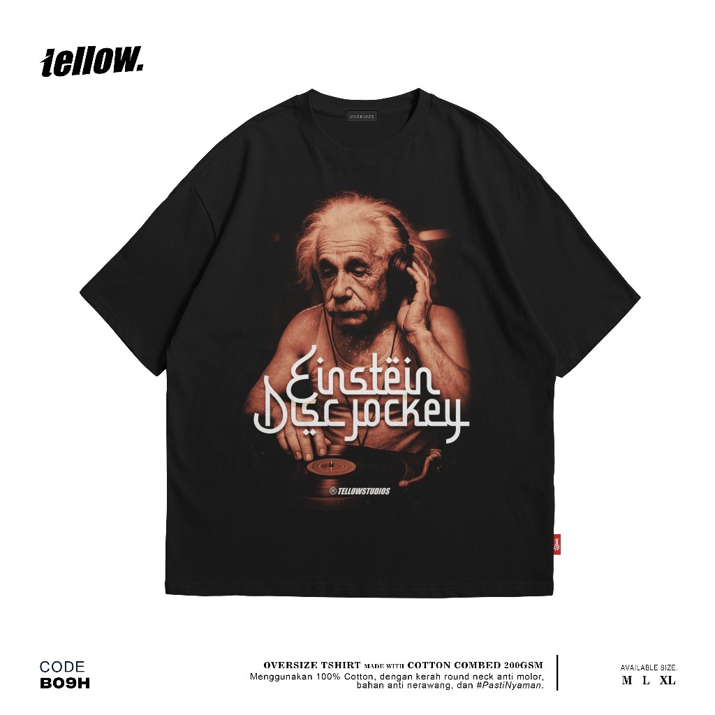 TELLOW - เสื้อยืด Oversize - Einstein Disc Jockey Black เสื้อยืด Unisex