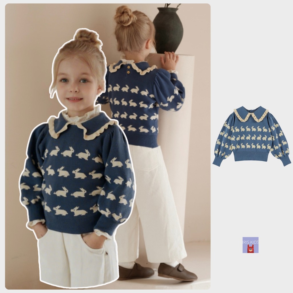 「สินค้าลิขสิทธิ์แท้」IRIS KIDS 25 Aw  IKS35017 Bunny shirt สไตส์เกาหลี ผ้านุ่มใส่สบาย เสื้อแขนยาวเด็กผู้หญิง ลายกระต่าย