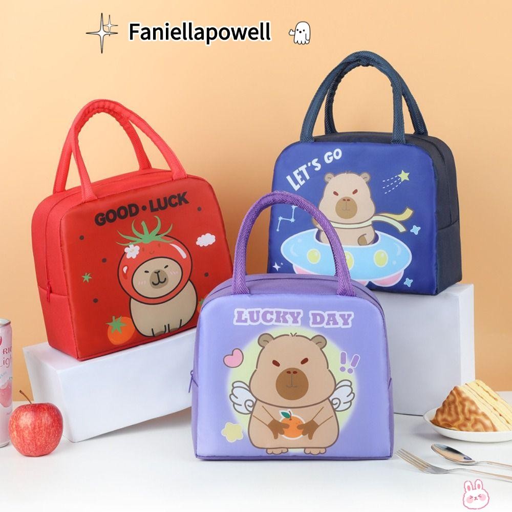 FANIELLAPOWELL Capybara กระเป๋าใส่ข้าวกลางวัน, ผ้าอลูมิเนียมฟิล์มซับการ์ตูนถุงอาหารกลางวัน, รูปแบบการ์ตูนทนทาน 10 สี Capybara Ice Pack เด็กผู้ใหญ่