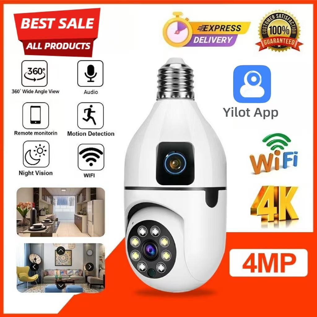 ใหม่ Yilot 4MP WiFi กล้องวงจรปิดไร้สายมินิกล้อง 360 องศา 4K Security Cam IR Night Vision 2 Way Audio