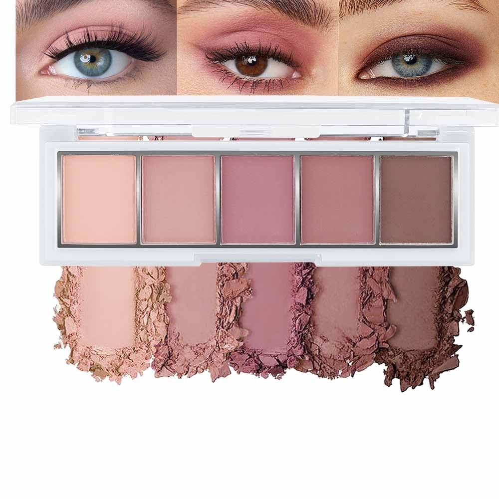 5 สี Matte Pink Eyeshadow Makeup Palette, Nude Pink Rose Mauve Brown Cocoa Neutral Matte Cream Mini 