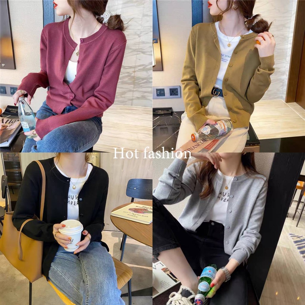 HOT FASHION THAI พร้อมส่ง เสื้อคลุมคาร์ดิแกรนแขนยาว ผ้าไหมพรม สีสดใส ใส่ได้ทุกวัน -C286
