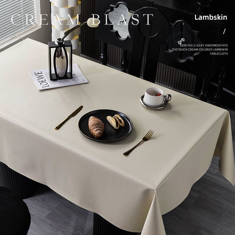 Hot Sale#[8527People Collection]Cream Lambskin Tablecloth Solid Color Wash-Free Oil-Proof Waterproof