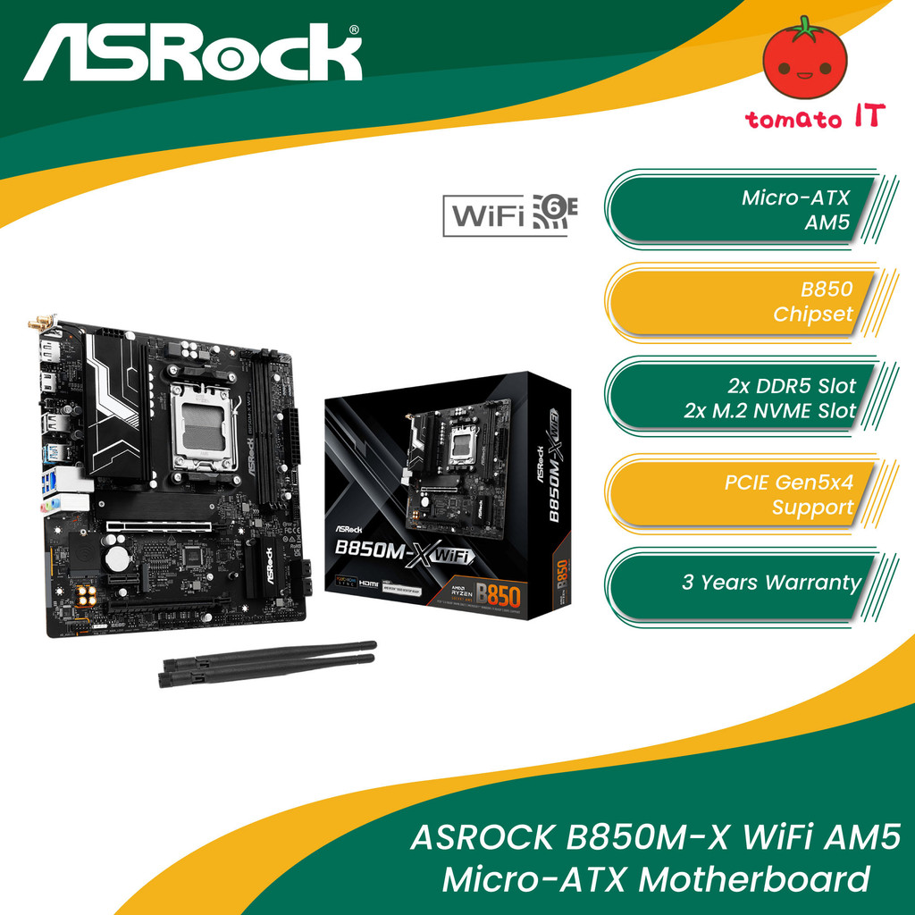 ASROCK B850M-X WiFi AM5 เมนบอร์ด Micro-ATX