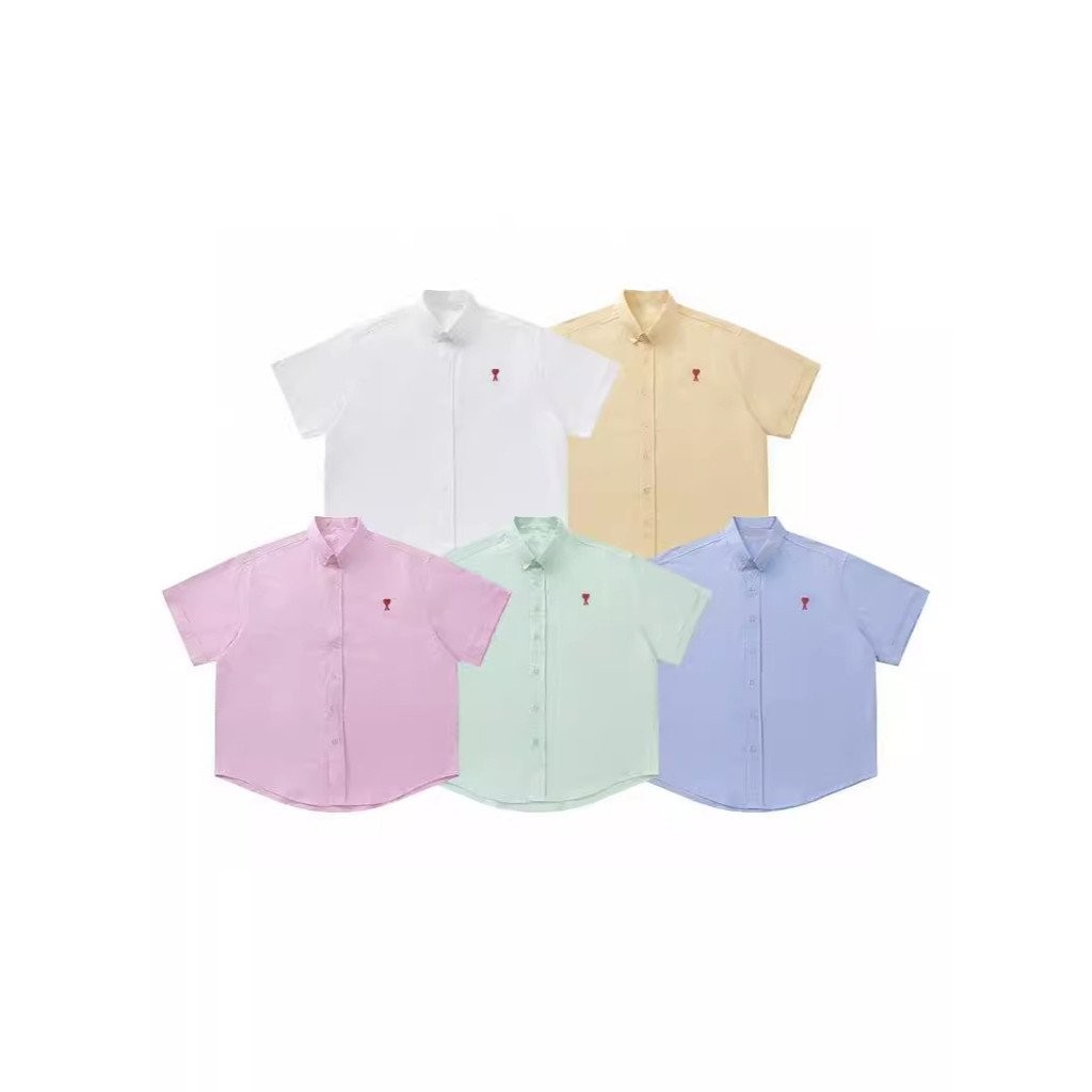 new ami ความรัก  Paris ด้านบนครึ่งแขน ออกแบบคลาสสิกในสไตล์ฤดูร้อน ลายหัวใจปักแบบ Macaron สี Oxford ส