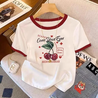 ผู้หญิงคอกลมแขนสั้นเสื้อยืดมีให้เลือกหลากหลายขนาดพิมพ์ลายสาวฮอตสุดชิคเสื้อยืดแขนสั้นเสื้อลายเชอรี่เสื้อครอปกําลังฮิต สาว