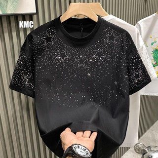 ผู้ชายแขนสั้นเสื้อยืดผู้หญิงร้อนเพชรยิปโซระบายอากาศบางผ้าฝ้า…