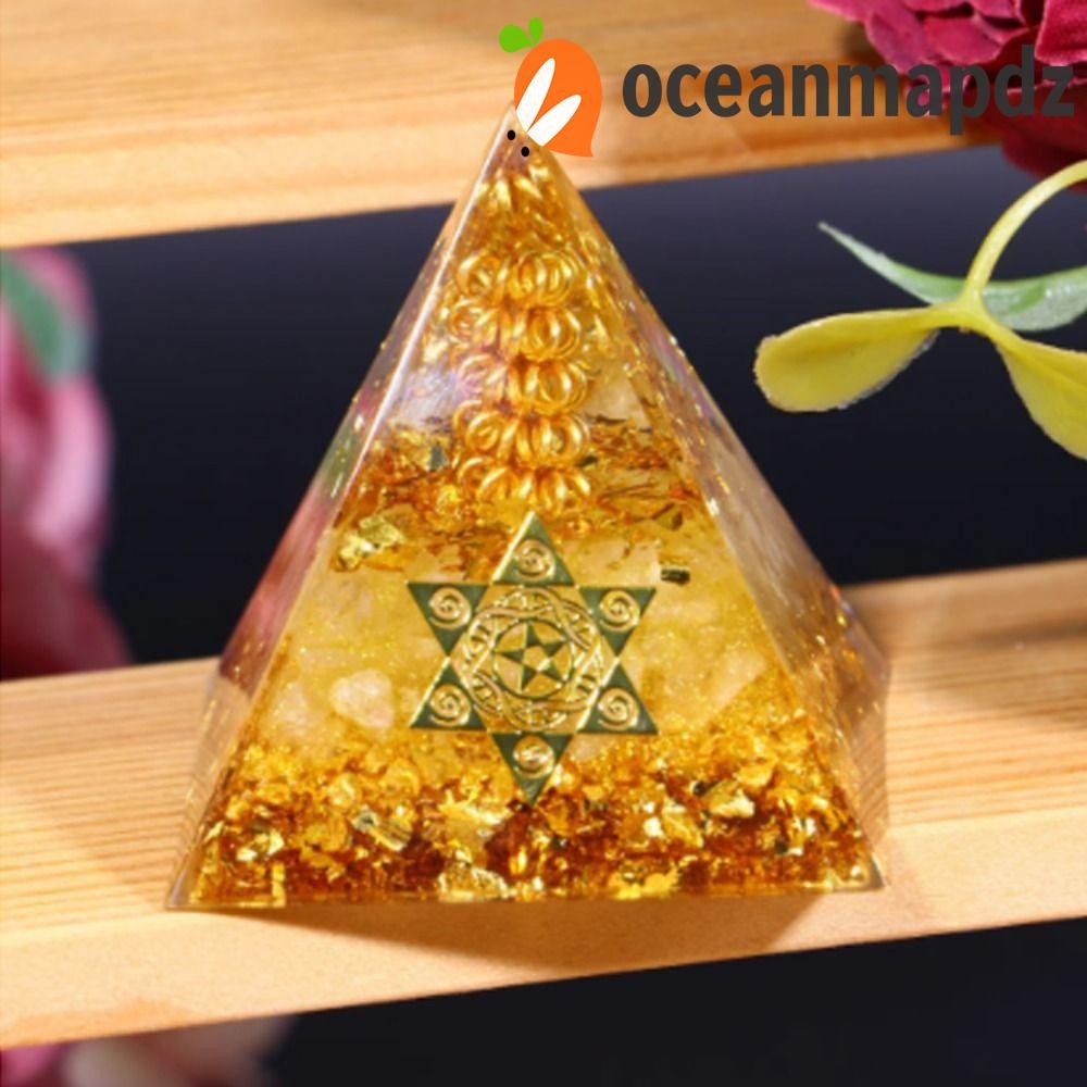 OCEANMAPDZ เครื่องประดับพีระมิด, เครื่องมือฝึกสมาธิเครื่องกําเนิดไฟฟ้าพลังงานคริสตัลพีระมิด, ของขวัญ Reiki 5/6/8CM Gold Pyramid Model Office