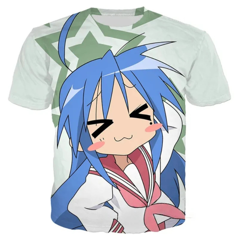 เสื้อยืดanime Lucky Star พิมพ์3D สไตล์Streetwear สำหรับผู้ใหญ่