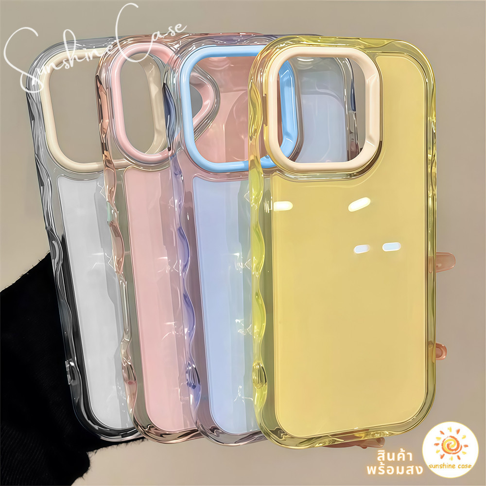 CODที่ไทย เคสโทรศัพท์14 เคสใสอะคริลิคแข็ง เยลลี่สีสันแบบระลอก น่ารัก For IPhone11 12Pro 13ProMAX 14 15PLUS 16E กันกระแทก