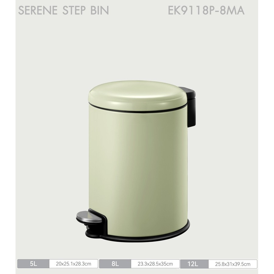 LOCAL789 EKO ถังขยะเหล็กเคลือบขาเหยียบทรงกลม 8 ลิตร รุ่น SERENE EK9118P-8MA ขนาด 23.30x28.60x35 ซม. 