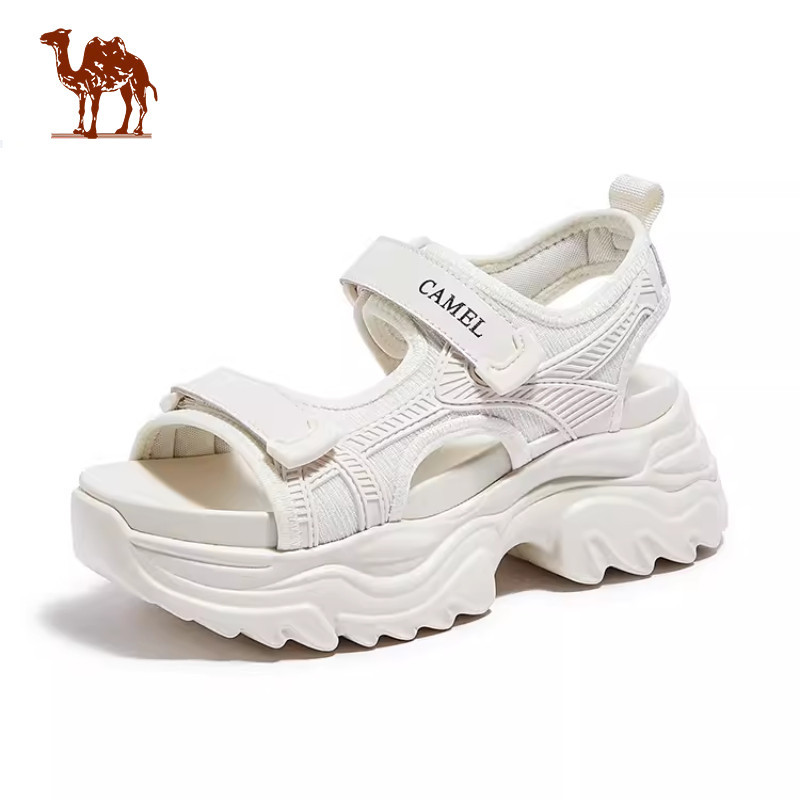 CAMEL CROWN รองเท้าแตะส้นตึกผู้หญิง รองเท้าแตะชายหาดกลางแจ้ง