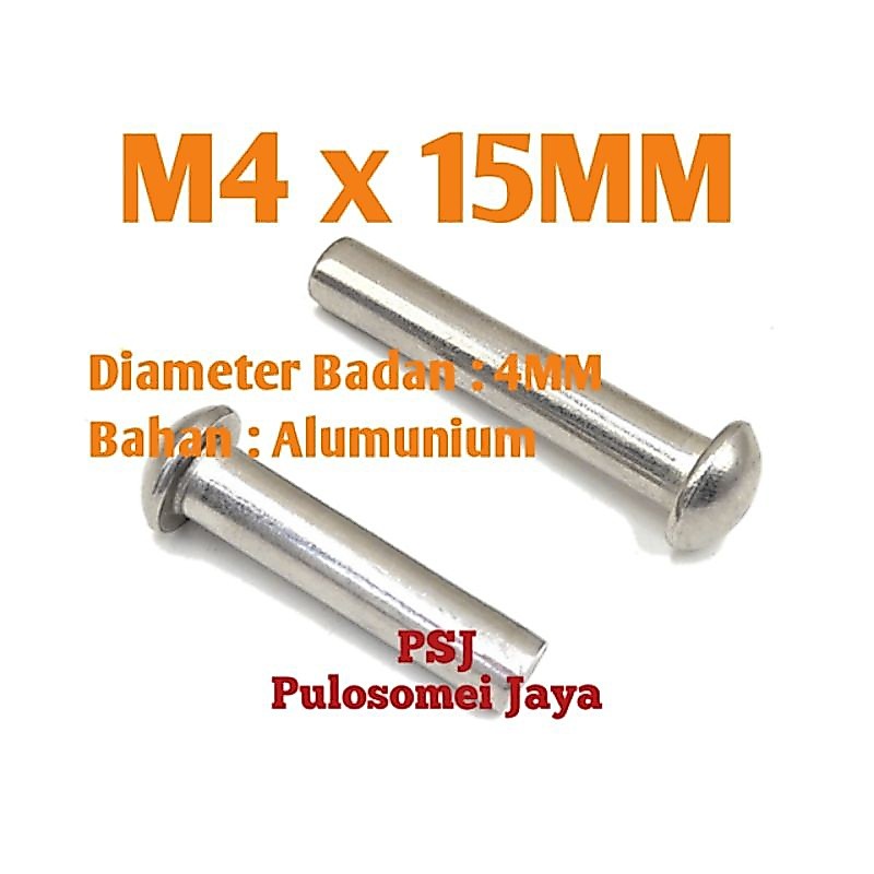 หมุดอลูมิเนียม M4 x 15MM / หมุดย้ําหัวกลม M4 x 15MM