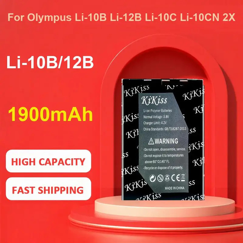 KiKiss แบตเตอรี่สําหรับ Olympus Li-10B Li-12B Li-10C Li-10CN 2X,Li-10B/12B,1900mAh