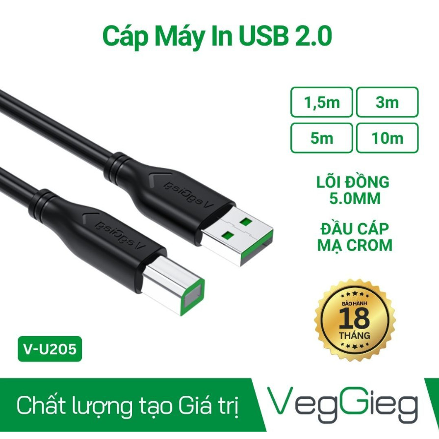 V-U205 เครื่องพิมพ์สาย usb 1.5m 3m 5m 10m 2.0 VegGieg