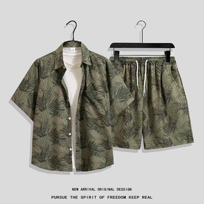 Summer Men's Shirts Two-Piece Travel Matching Couple Beachwear Breathable Suit Casual Short Sleeve S