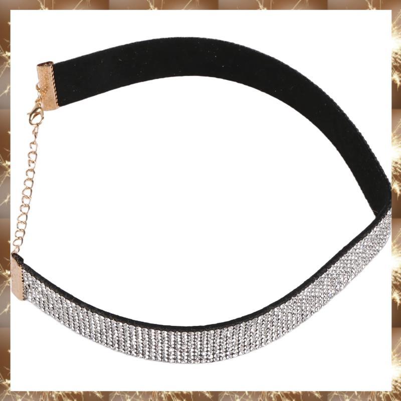 (OKB) ผู้หญิงกํามะหยี่คริสตัล Rhinestone Choker Collar Boho สร้อยคอเครื่องประดับเงิน