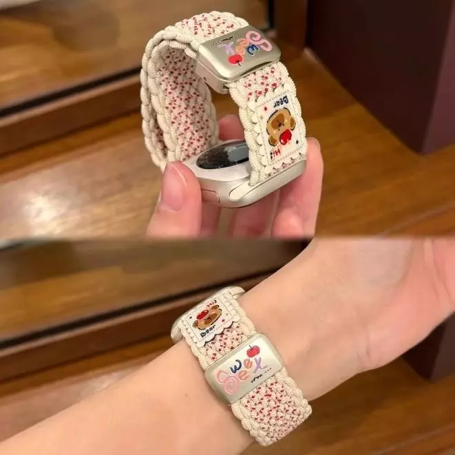 Y2k ฤดูร้อนสไตล์หมีแม่เหล็กสายรัดไนลอนสําหรับ GOOJODOQ Smartwatch FB058 FB059 FB060 FB045 FB047 สร้อยข้อมือน่ารักถัก Band