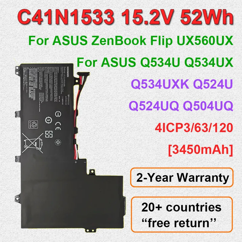 15.2V 52Wh C41N1533 แบตเตอรี่สําหรับ ASUS ZenBook Flip UX560UX UX560UQ Q504UQ Q504UX Q524UQ Q534U Q5