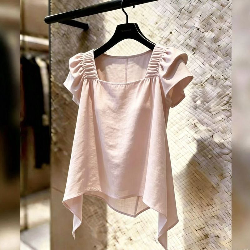 Super Beautiful Square Neck Top ผู้หญิงฤดูร้อนสีเขียวเข้ม High-End Design Niche แฟชั่นเสื้อผ้าผู้หญิง
