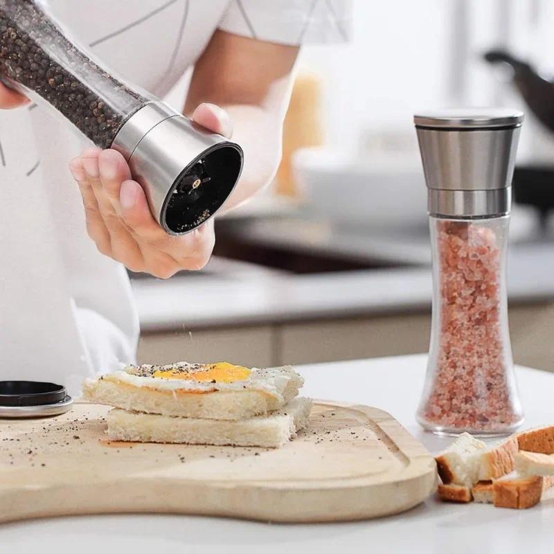 180/200ML Pepper Grinder Stainless Steel Glass Spice Bottle Salt Pepper Mill Manual Spice Grinder Mi