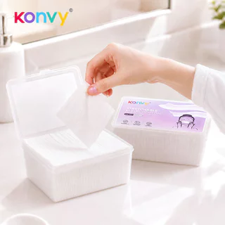 [เซท 4 กล่อง] Konvy Stretchable Facial Cotton คอนวี่ สำลีแผ่นยืดได้ เนื้อนุ่ม อ่อนโยน ใช้ได้งานหลากหลาย 220 แผ่น.