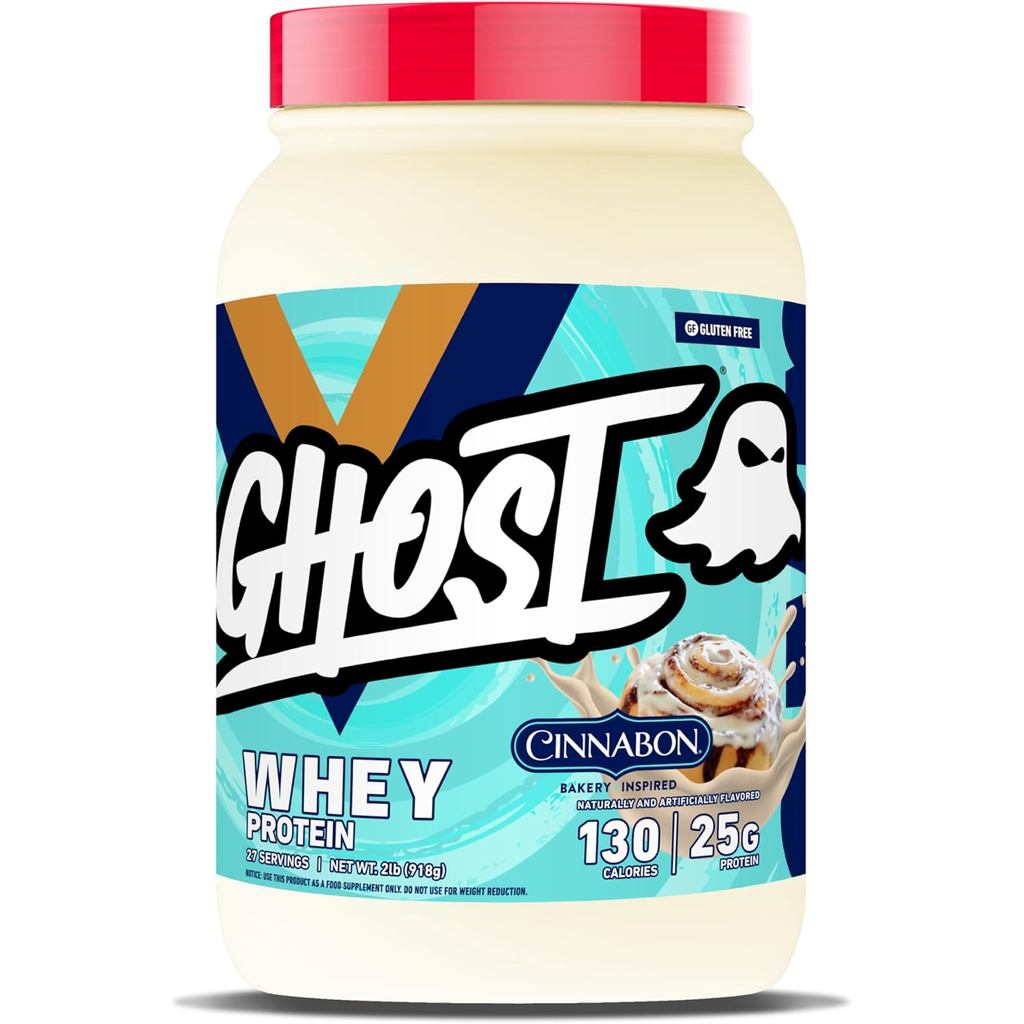 GHOST Whey Protein Powder, Cinnabon - 2LB, 25G of Protein - Cinnamon Roll Flavored Isolate, Concentr