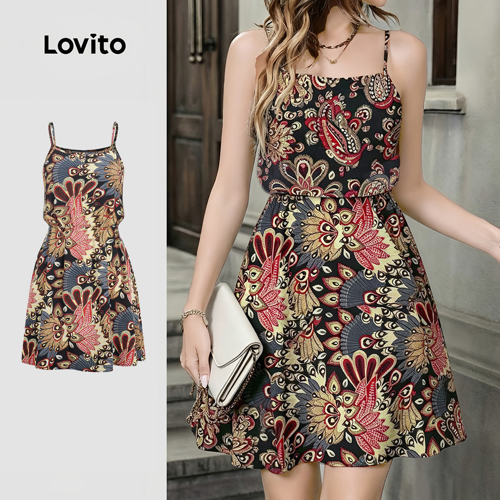 Lovito เดรสโบโฮลายดอกไม้สําหรับผู้หญิงฤดูใบไม้ผลิ/ฤดูร้อน L165ED1557