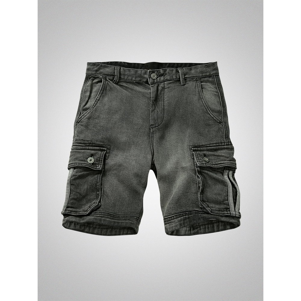 Ami Khaki American Summer Stretch Denim Shorts Casual Cropped Pants Multi-pocket Men Retro Sports Pa