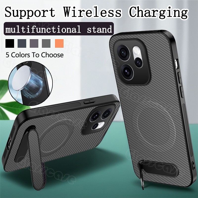 สําหรับ OPPO Reno16 F Pro Reno 16 16F 16Pro 16Pro + 16ProPlus 5G 4G 2026 รูปแบบคาร์บอนไฟเบอร์พับขาตั้งหนังแม่เหล็กเคสโทรศัพท์เลนส์ป้องกันกันกระแทกปกหลัง