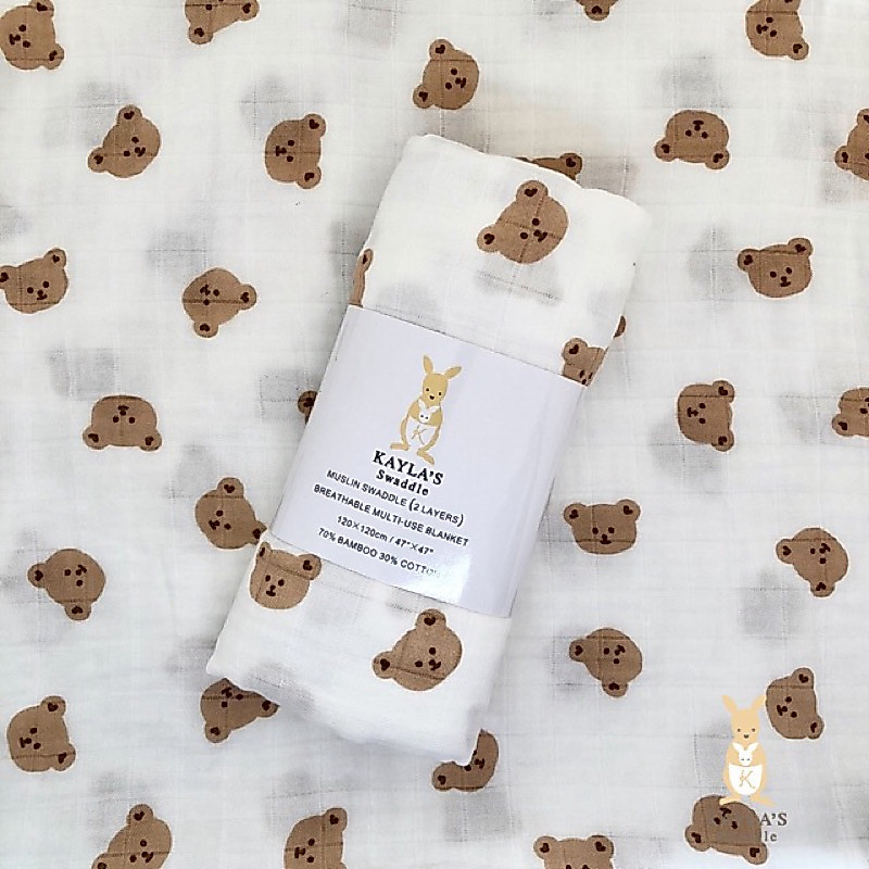 Kayla's Swaddle [4ผืน 1000] ผ้าห่อตัวมัสลินแบมบู 70% คอตตอน 30% ขนาด 120*120 cm