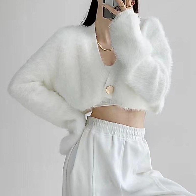 Suxi เสื้อคาร์ดิแกน ผ้าถัก ทรงหลวม สีพื้น สไตล์เกาหลี แฟชั่นฤดูใบไม้ร่วง สําหรับผู้หญิง