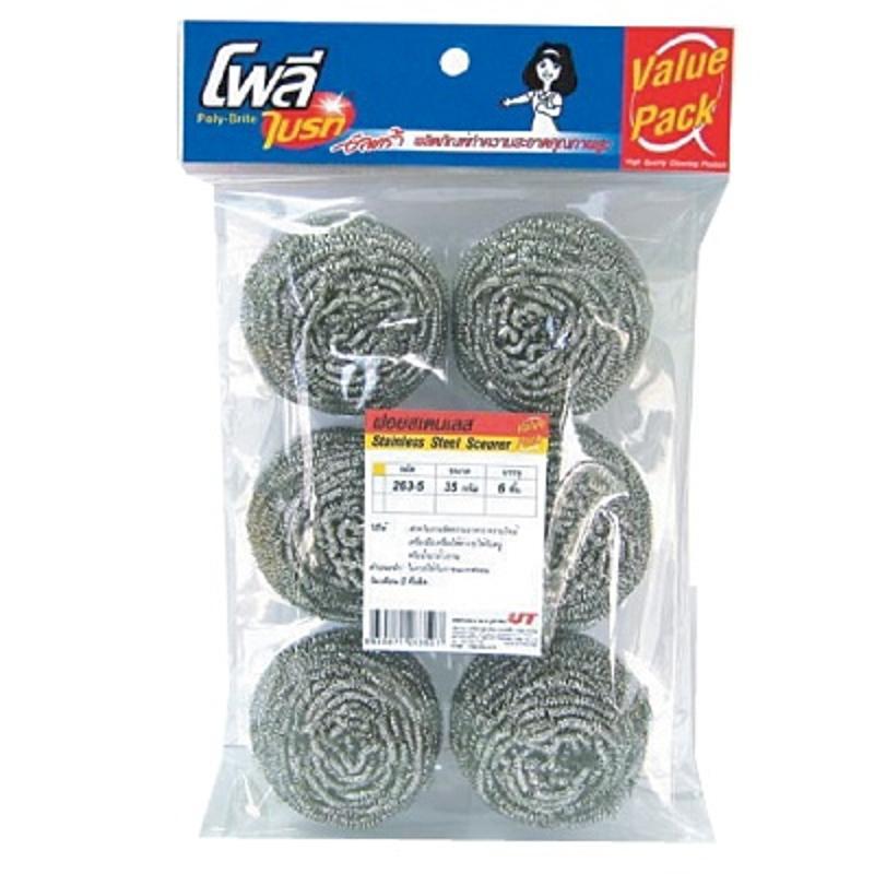POLY-BRITE ฝอยสเตนเลส 25 กรัม (แพ็ค 6 ชิ้น)