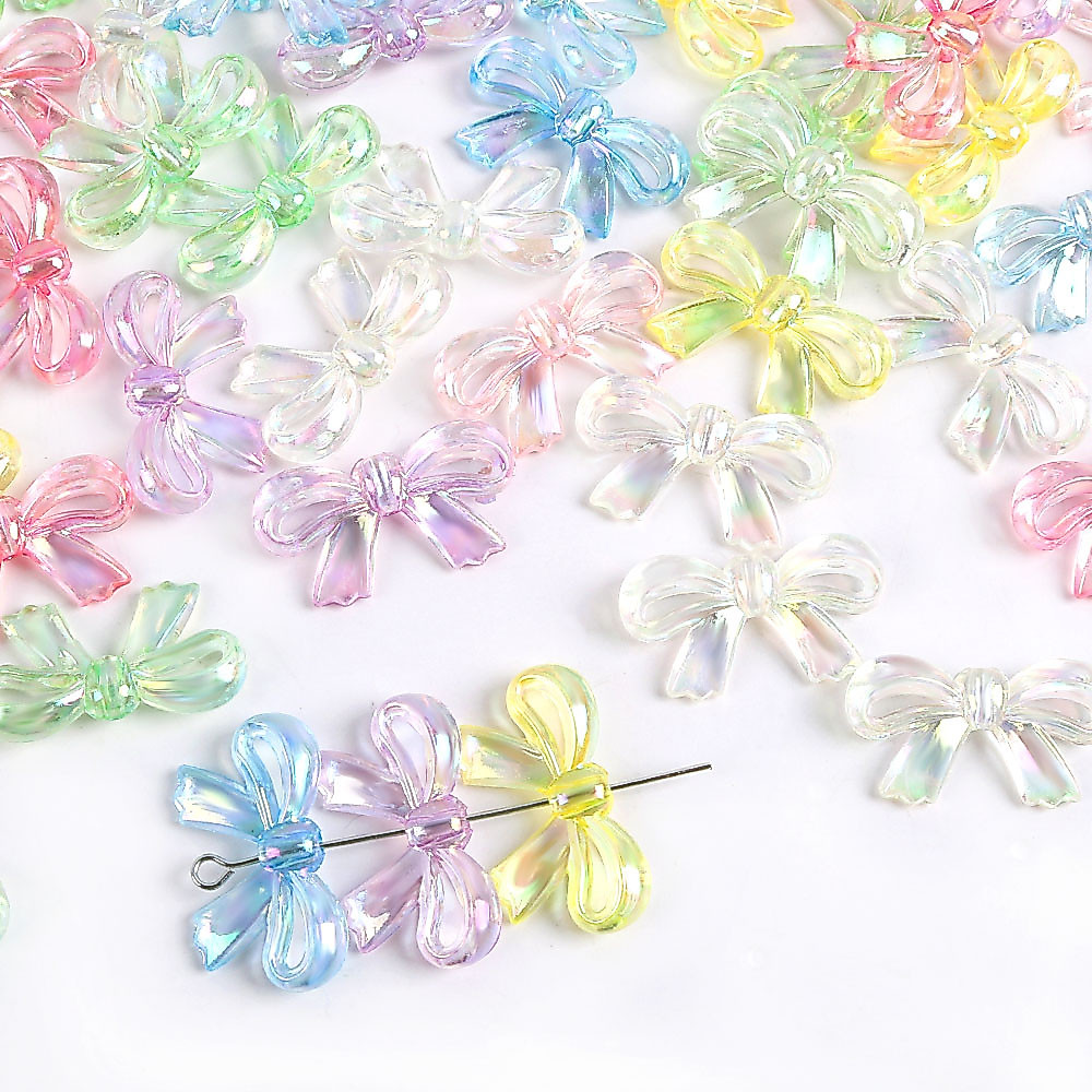 20 ชิ้นอะคริลิคน่ารัก AB สีเงา Bowknot ลูกปัดหลวม Diy โทรศัพท์ Chain Headrope เครื่องประดับอุปกรณ์เสริม