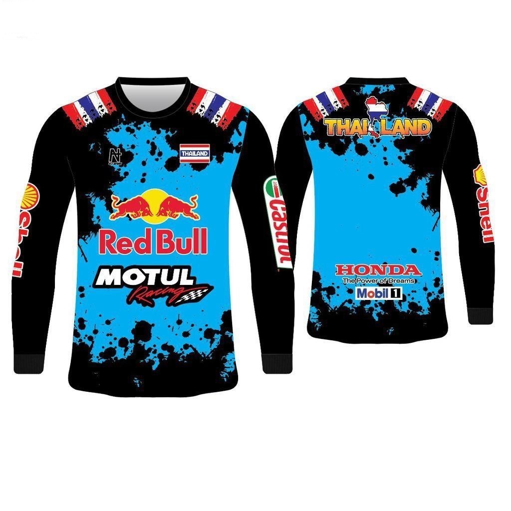 เสื้อยืดแขนยาวพิมพ์ลายเสื้อ baju thailand viral redbull motul rider baju motor สําหรับปั่นจักรยาน AB