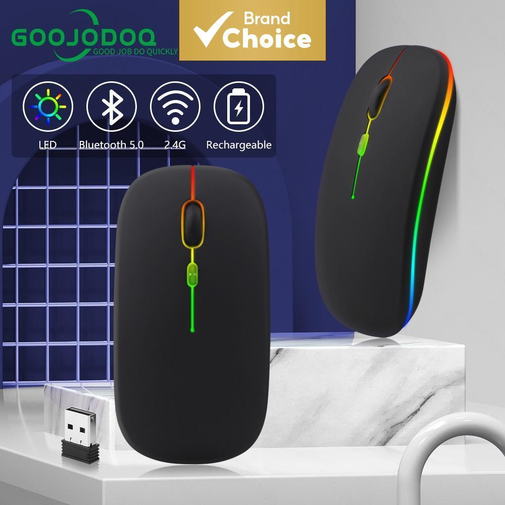 เมาส์ไร้สาย GOOJODOQ บลูทูธ ชาร์จซ้ําได้ บางพิเศษ เงียบ ปุ่มกดมีไฟ LED สีสันสดใส สําหรับเล่นเกม ใช้กับ iPad คอมพิวเตอร์ แล็ปท็อป พีซี
