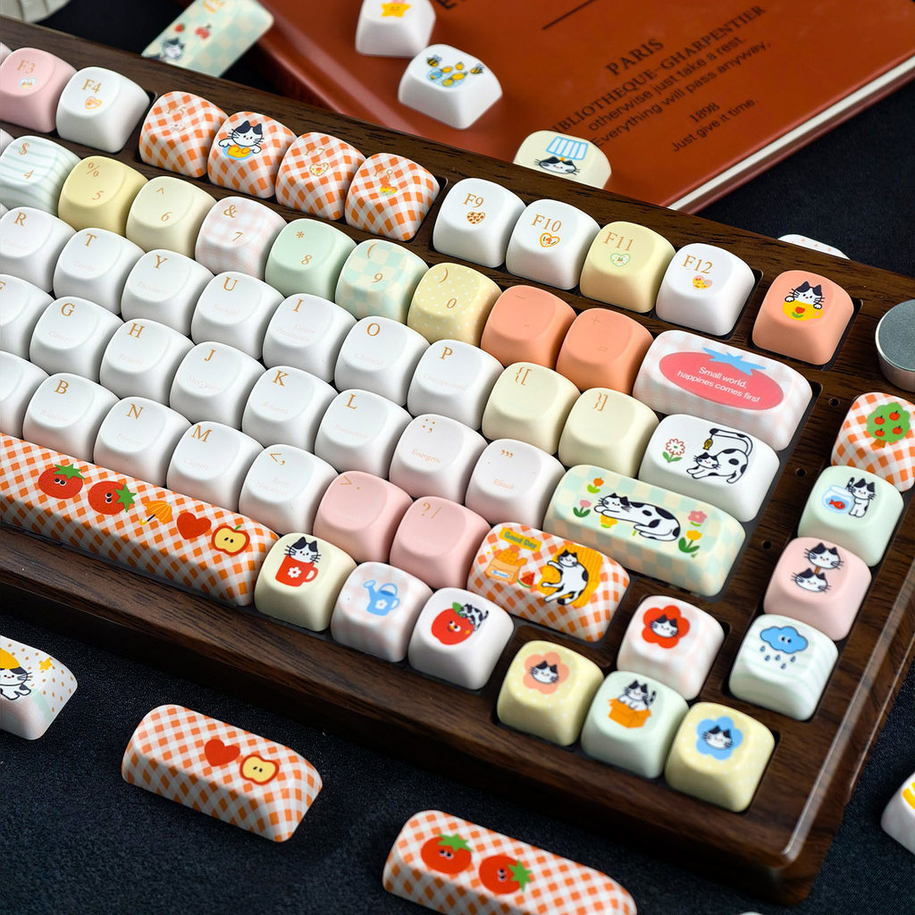 EN/TH/KR MAIMOOO Happy Cat Keycap MOA/Cherry Profile 120 คีย์ PBT Dye Sublimation Aula F75 Ajazz AK8
