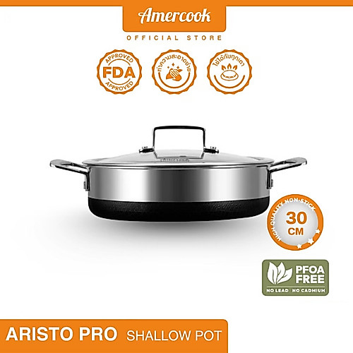Amercook ARISTO PRO หม้อต้มทรงตื้นสแตนเลส สตีล 30 ซม.